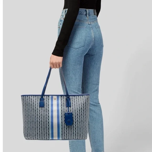 Tory Burch Gemini Link Tote Navy, Royal Blue, and White Geometric Shoulder Bag - Picture 6 of 17